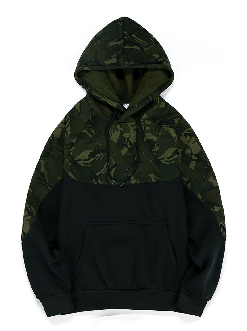 Men’s Camouflage Color-Block Hoodie – Trendy Streetwear Pullover