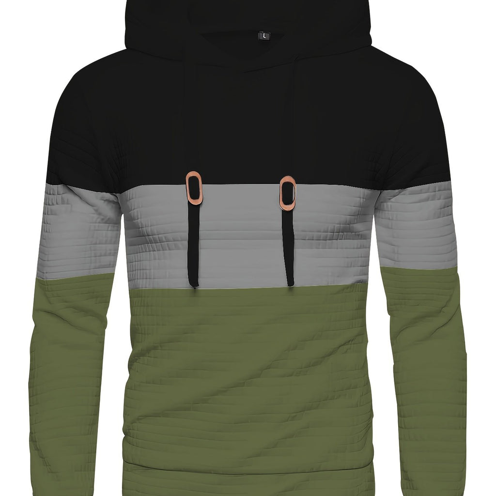 Men’s Color Block Waffle Hoodie – Stylish Streetwear Pullover