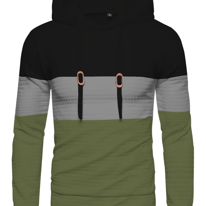 Men’s Color Block Waffle Hoodie – Stylish Streetwear Pullover