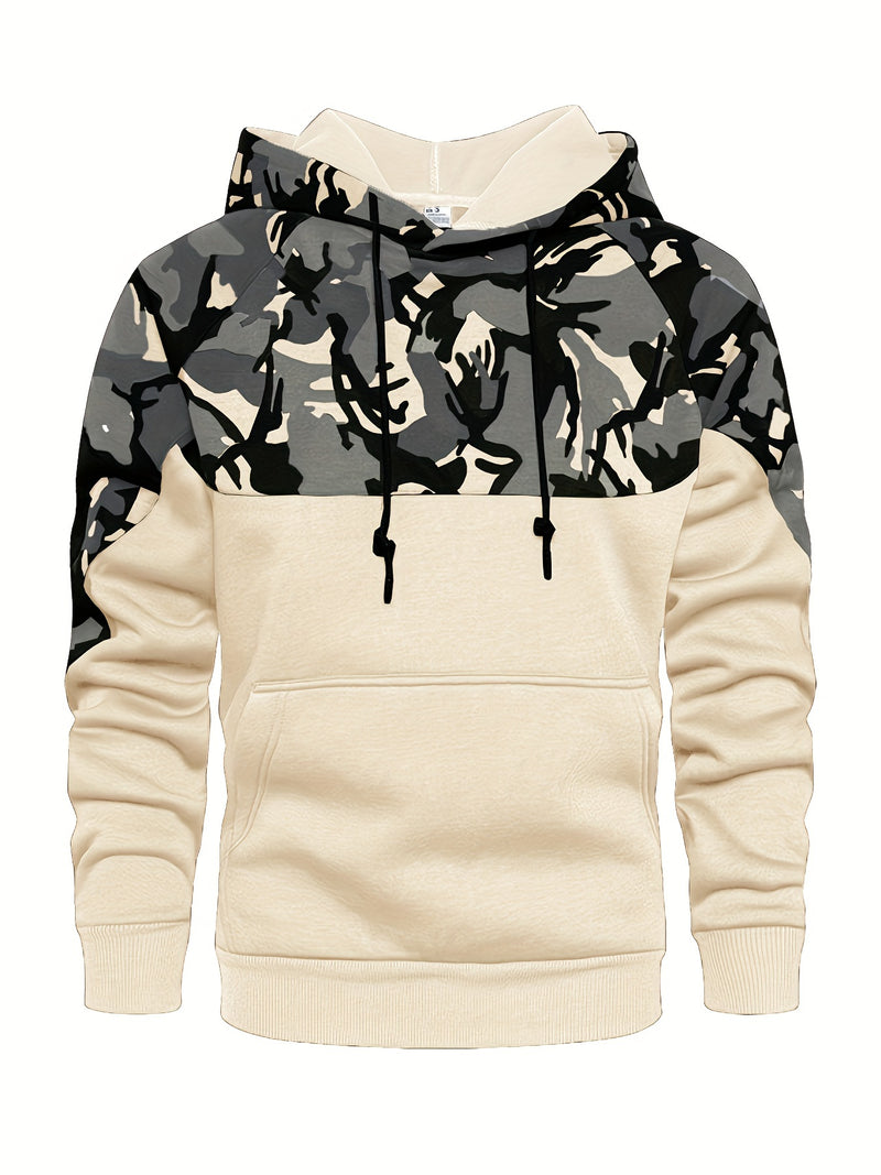 Men’s Camouflage Color-Block Hoodie – Trendy Streetwear Pullover