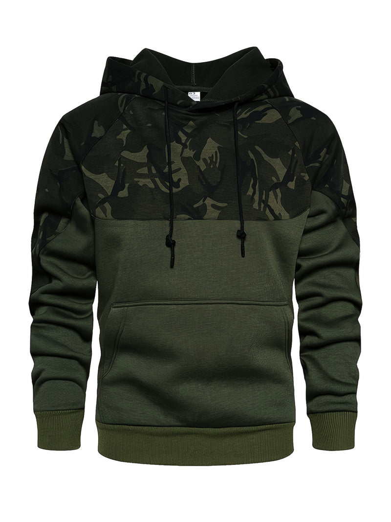 Men’s Camouflage Color-Block Hoodie – Trendy Streetwear Pullover