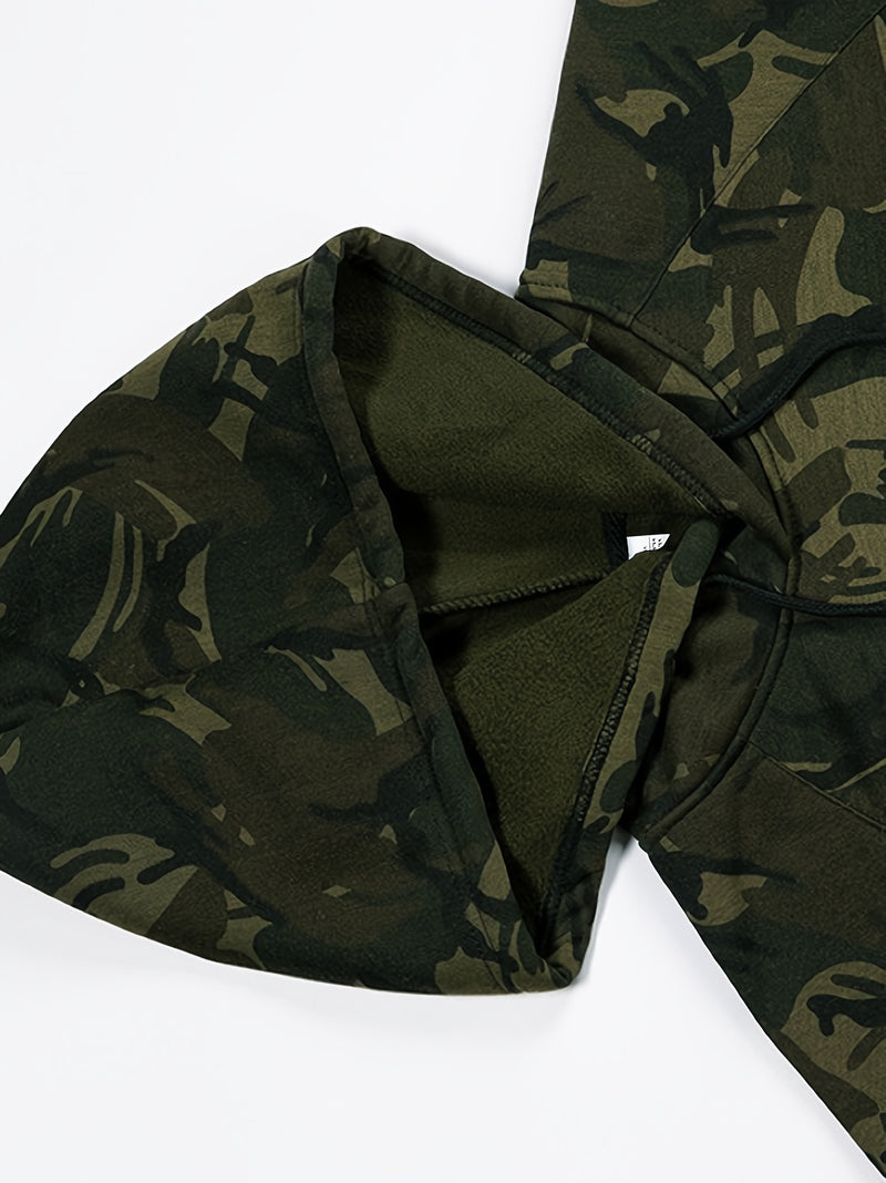 Men’s Camouflage Color-Block Hoodie – Trendy Streetwear Pullover