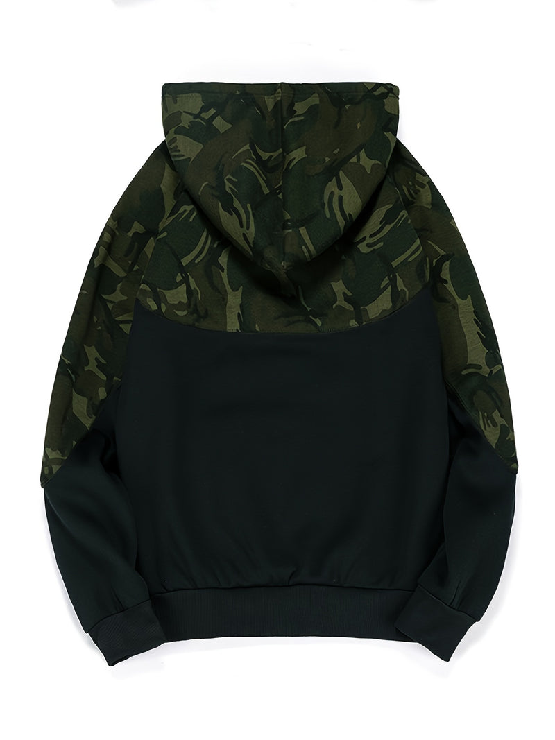Men’s Camouflage Color-Block Hoodie – Trendy Streetwear Pullover