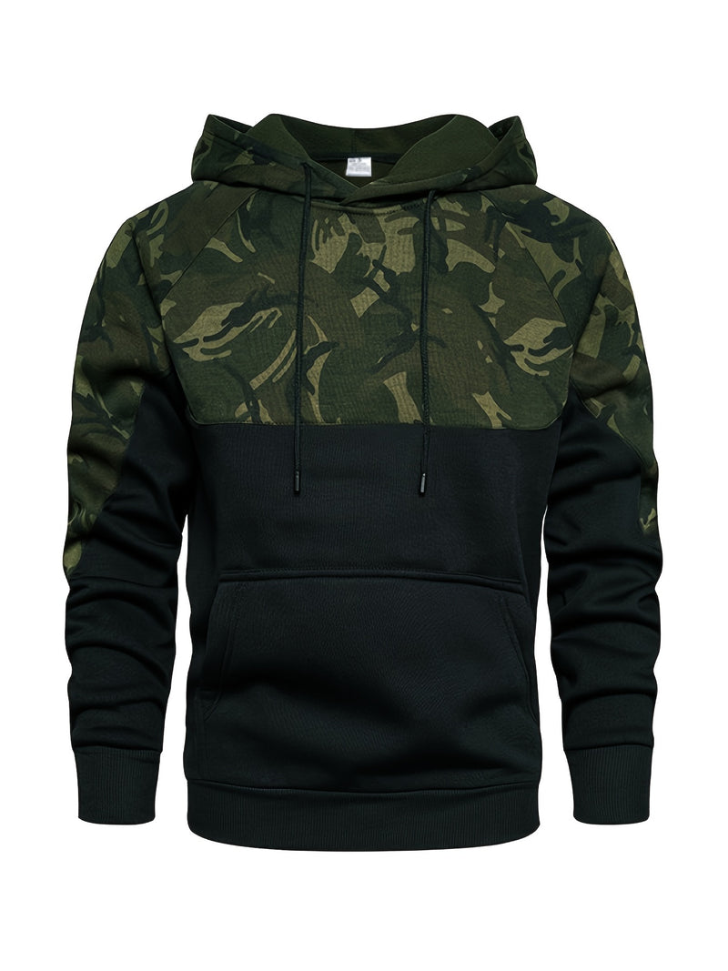 Men’s Camouflage Color-Block Hoodie – Trendy Streetwear Pullover