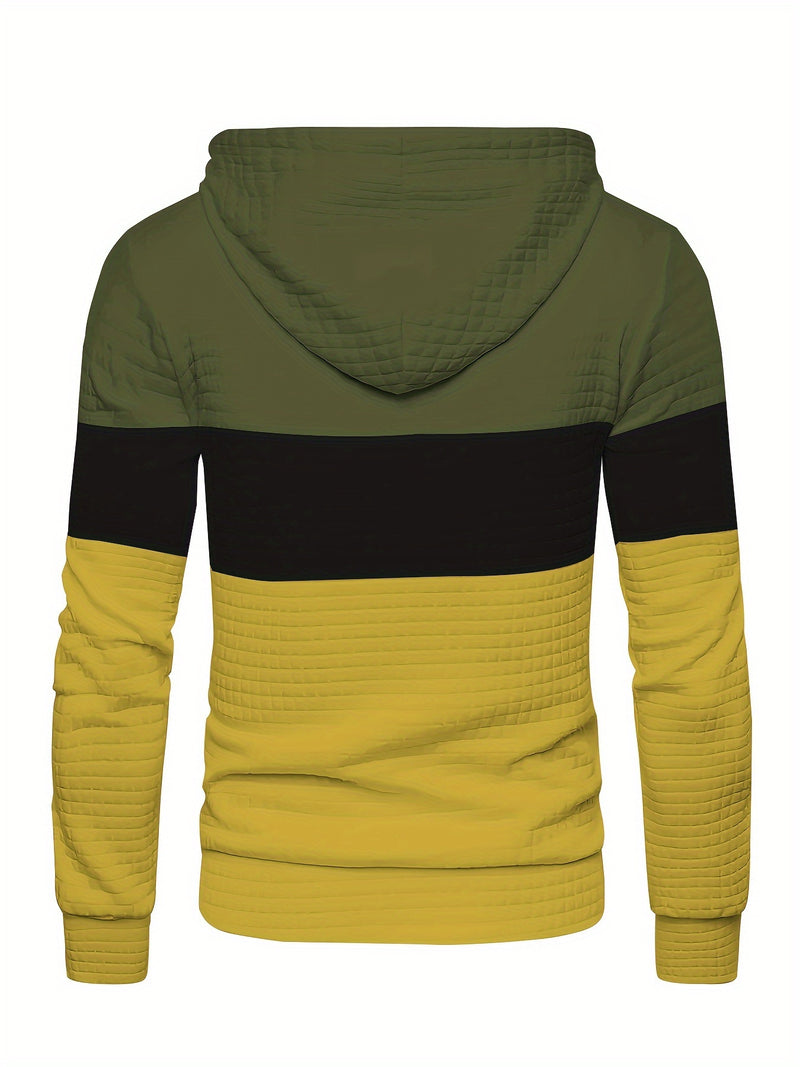 Men’s Color Block Waffle Hoodie – Stylish Streetwear Pullover