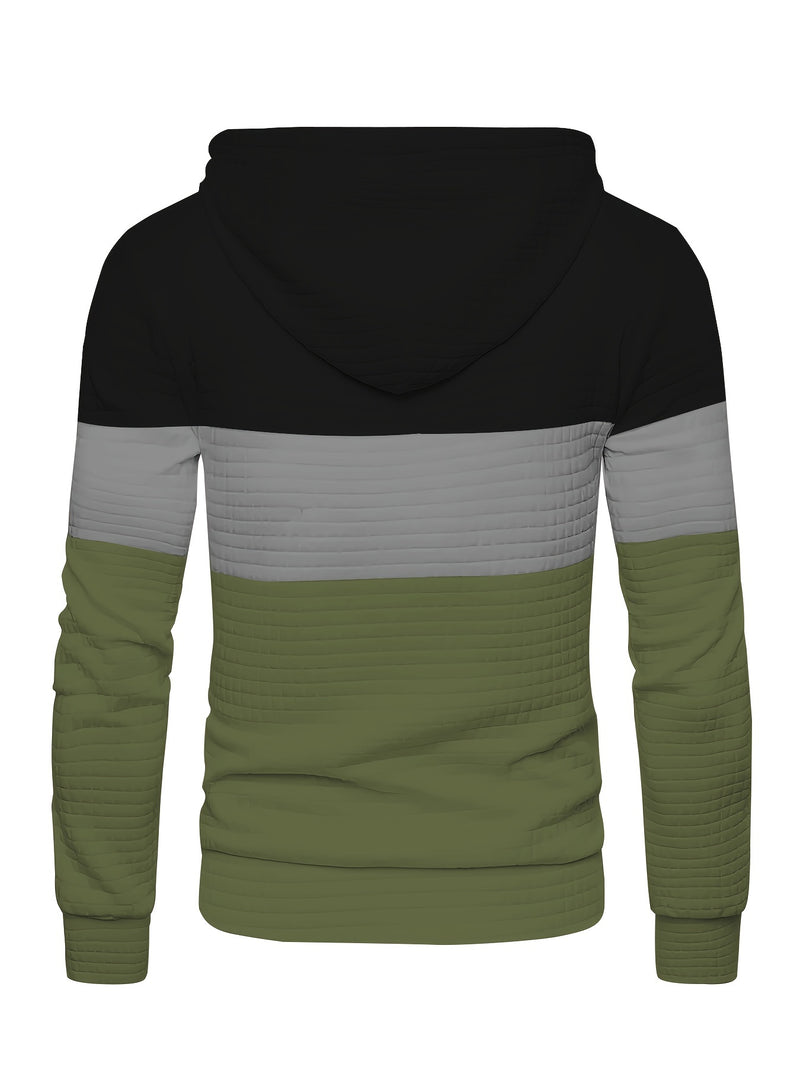 Men’s Color Block Waffle Hoodie – Stylish Streetwear Pullover