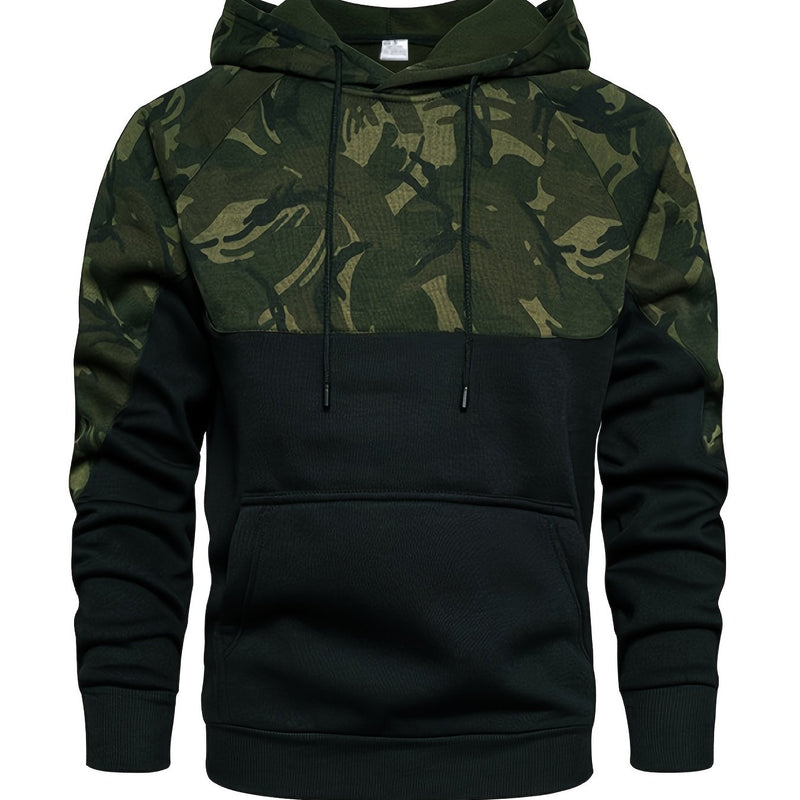 Men’s Camouflage Color-Block Hoodie – Trendy Streetwear Pullover