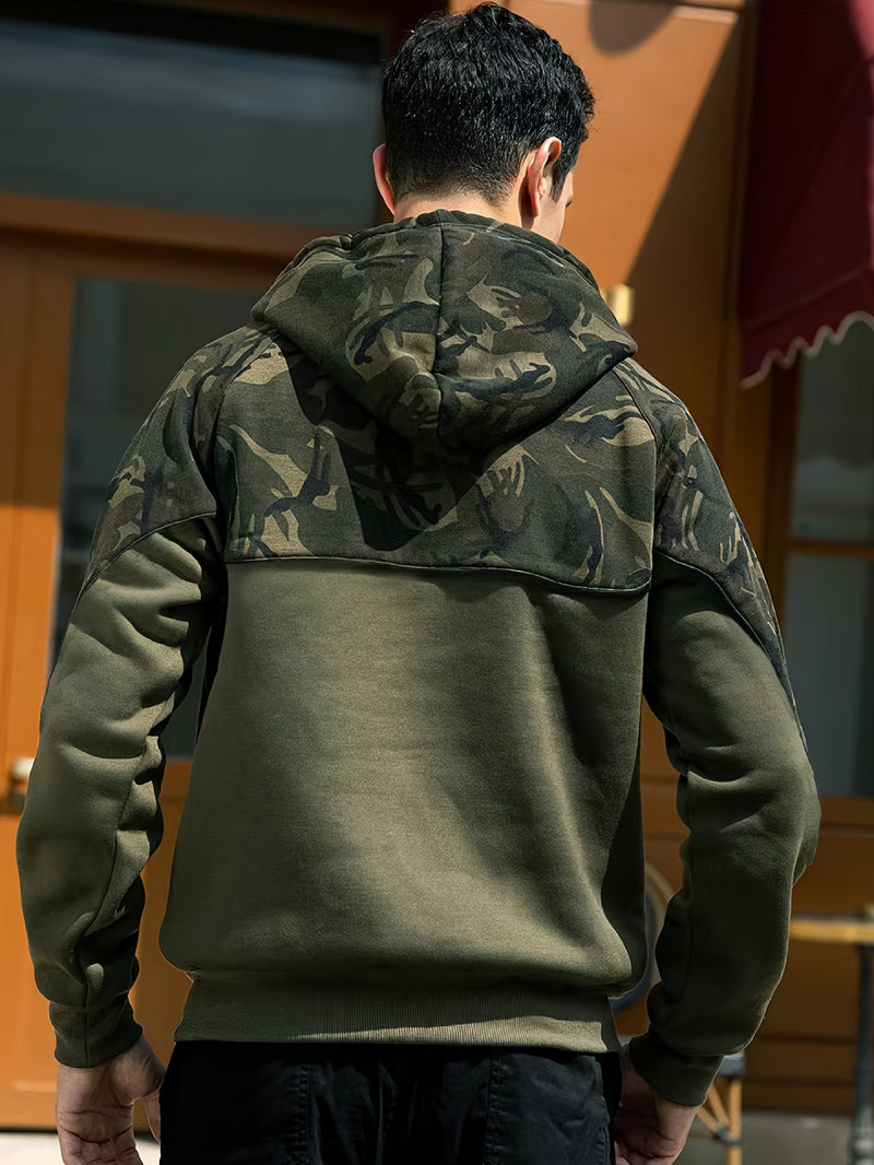 Men’s Camouflage Color-Block Hoodie – Trendy Streetwear Pullover