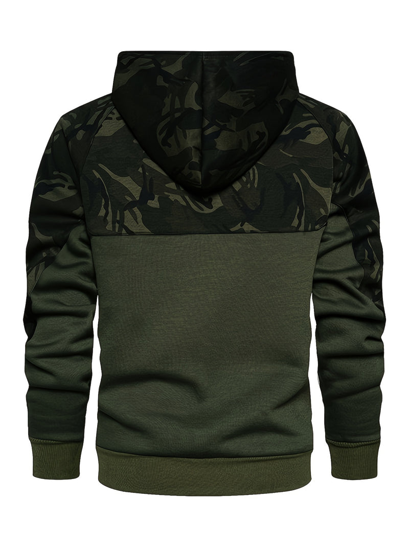 Men’s Camouflage Color-Block Hoodie – Trendy Streetwear Pullover