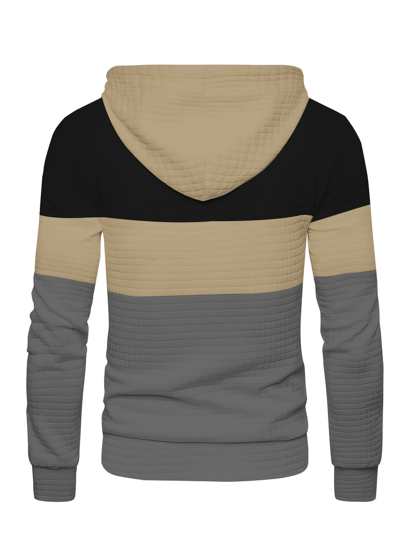 Men’s Color Block Waffle Hoodie – Stylish Streetwear Pullover