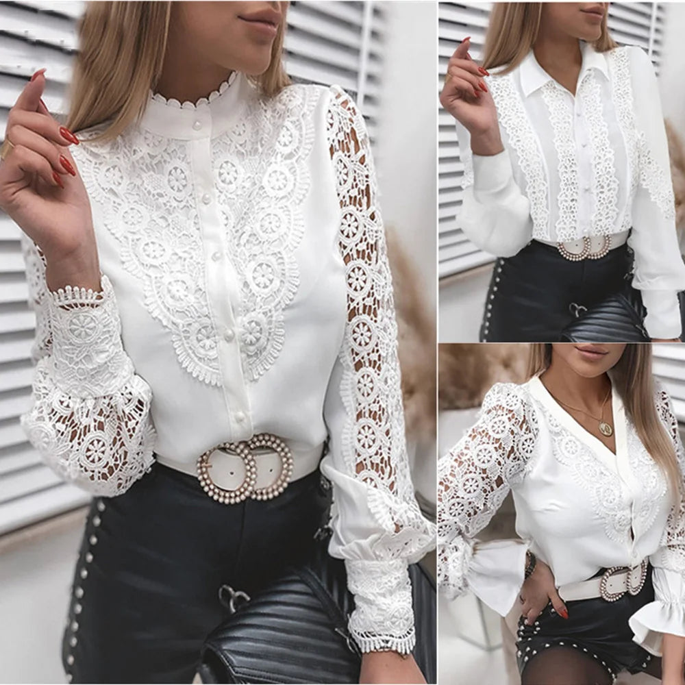 Women’s Lace Hollow Out Blouse – Elegant Casual Top