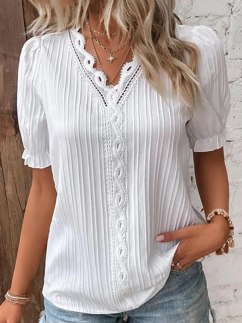 Sophisticated Women’s Lace V-Neck Blouse – Elegant & Chic