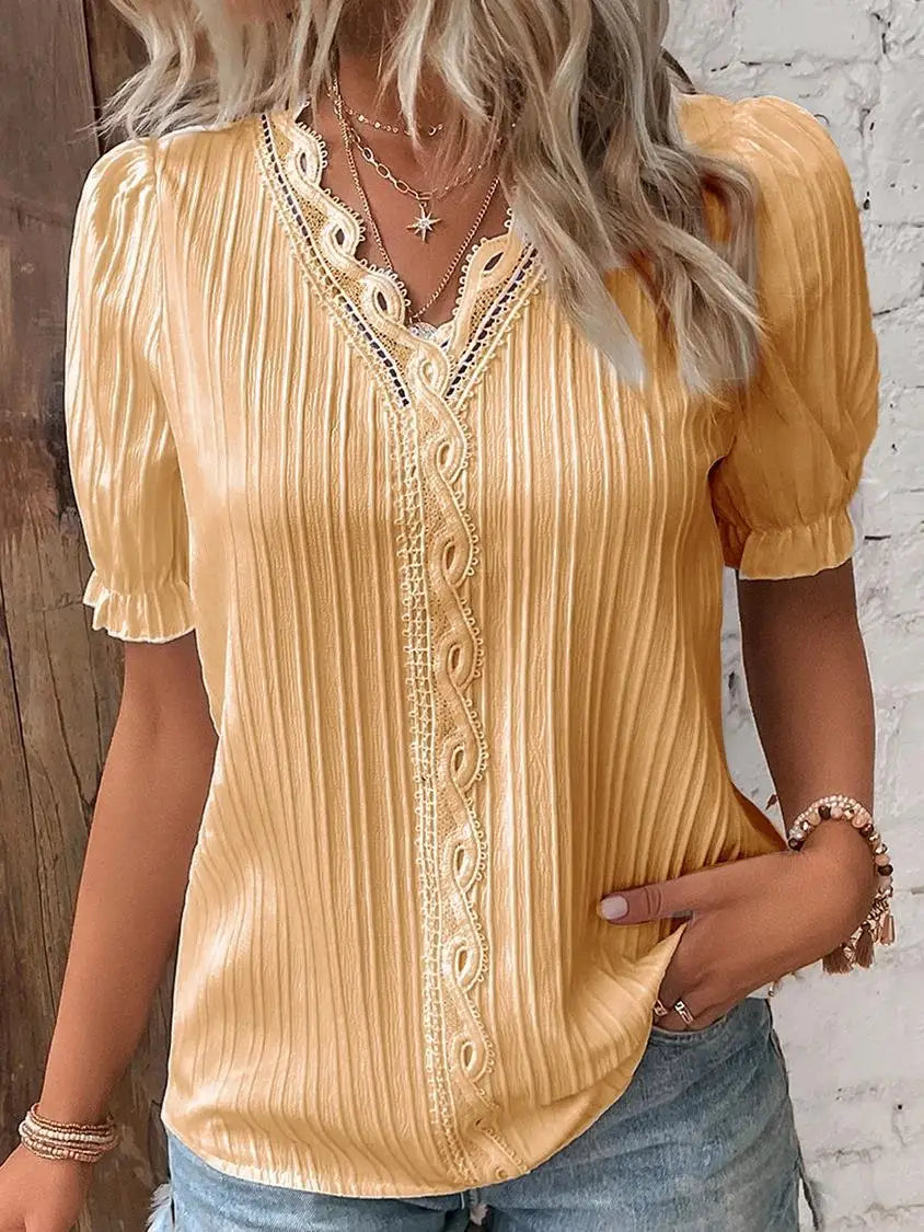 Sophisticated Women’s Lace V-Neck Blouse – Elegant & Chic