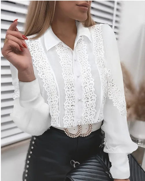 Women’s Lace Hollow Out Blouse – Elegant Casual Top