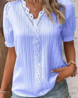 Sophisticated Women’s Lace V-Neck Blouse – Elegant & Chic