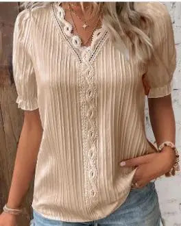 Sophisticated Women’s Lace V-Neck Blouse – Elegant & Chic