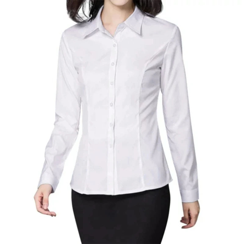 Women’s White Button-Up Blouse – Stylish Work & Casual Top