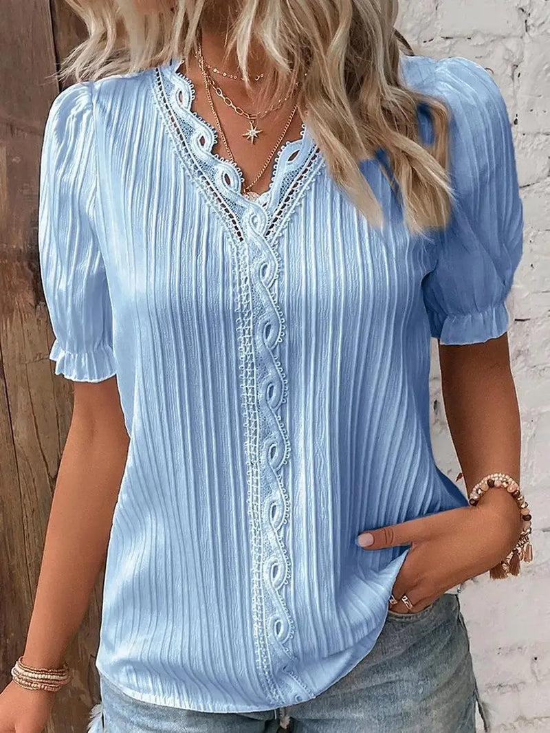 Sophisticated Women’s Lace V-Neck Blouse – Elegant & Chic