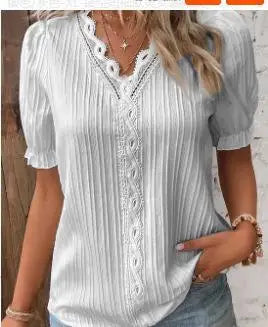 Sophisticated Women’s Lace V-Neck Blouse – Elegant & Chic