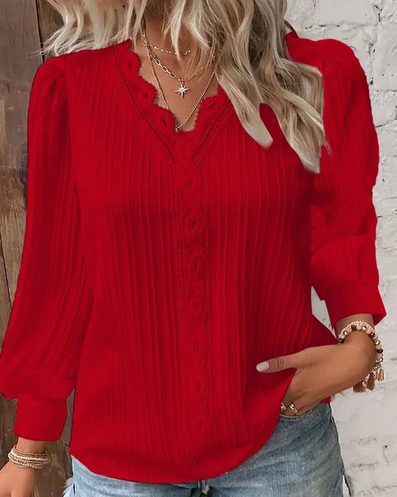 Sophisticated Women’s Lace V-Neck Blouse – Elegant & Chic