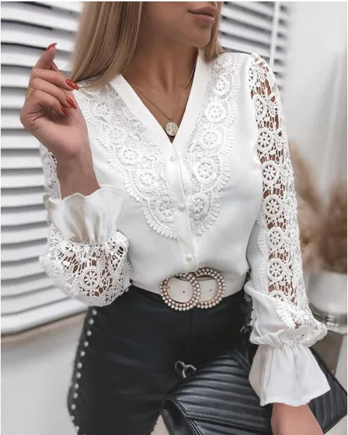 Women’s Lace Hollow Out Blouse – Elegant Casual Top