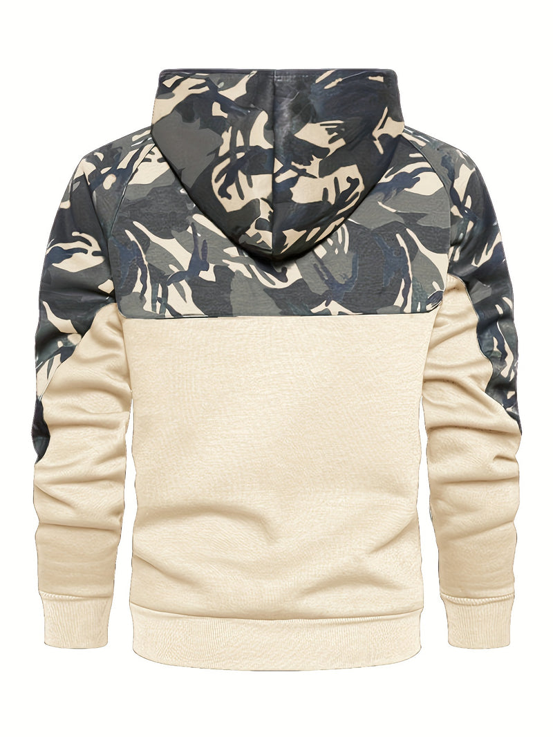 Men’s Camouflage Color-Block Hoodie – Trendy Streetwear Pullover