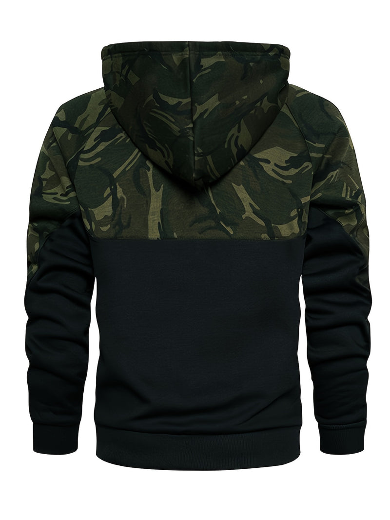Men’s Camouflage Color-Block Hoodie – Trendy Streetwear Pullover