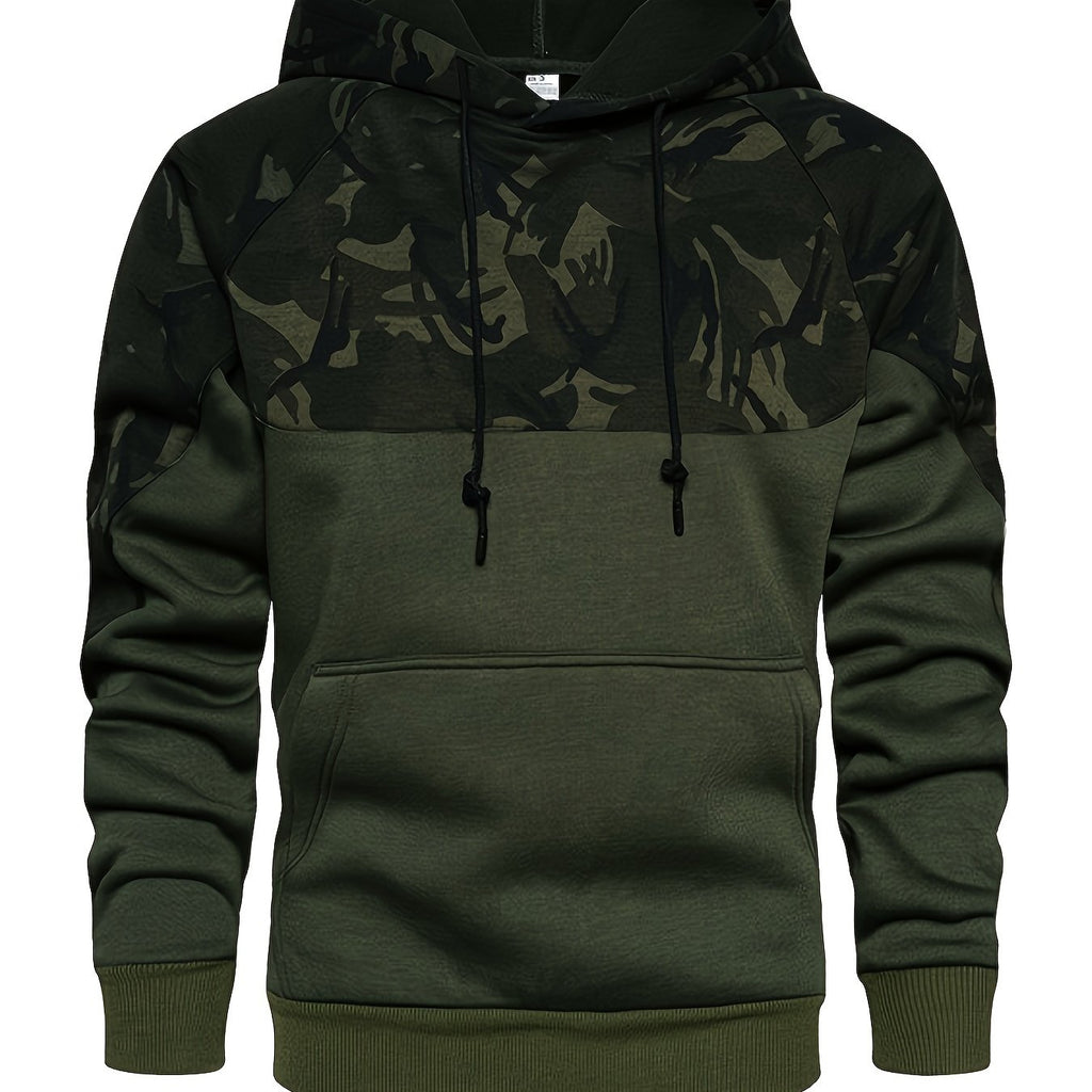 Men’s Camouflage Color-Block Hoodie – Trendy Streetwear Pullover