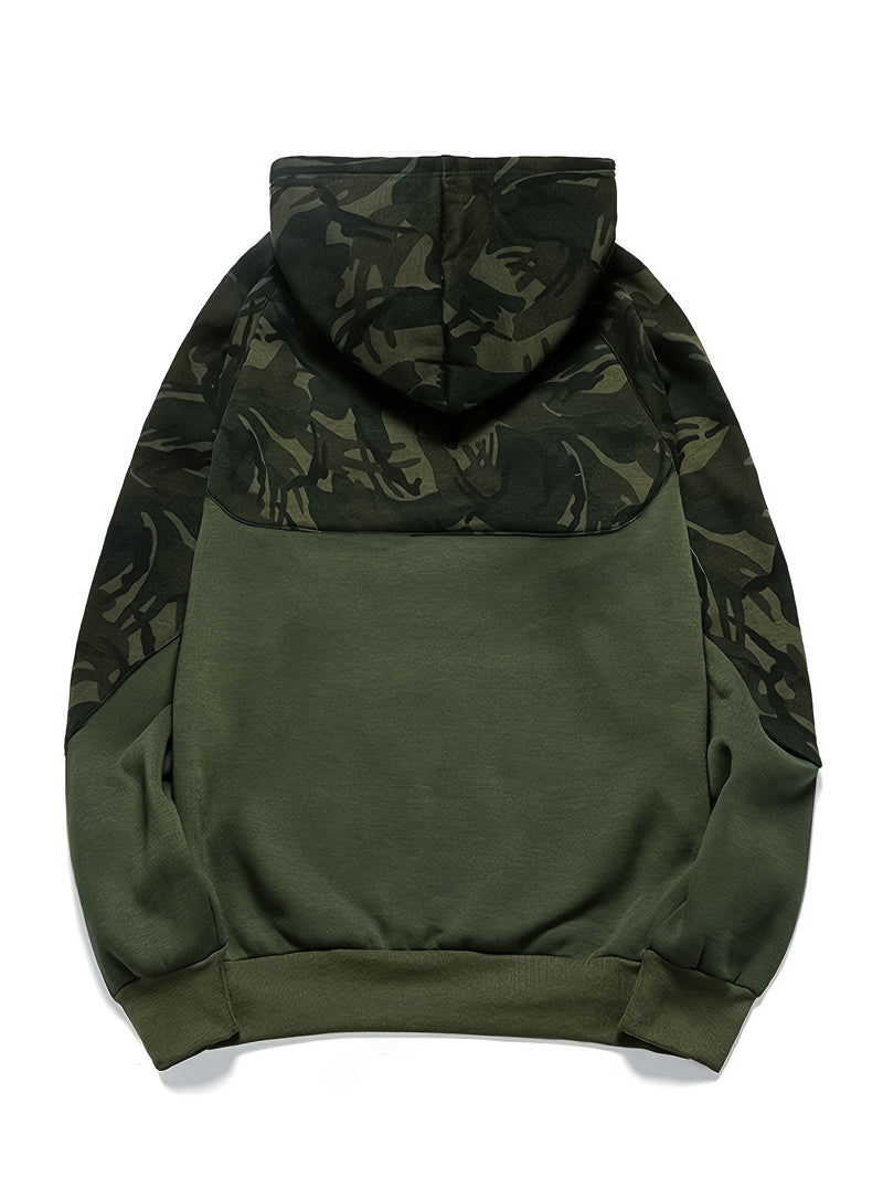 Men’s Camouflage Color-Block Hoodie – Trendy Streetwear Pullover