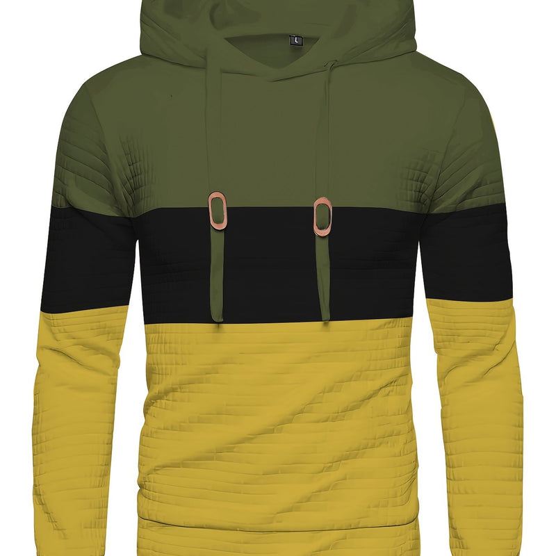 Men’s Color Block Waffle Hoodie – Stylish Streetwear Pullover