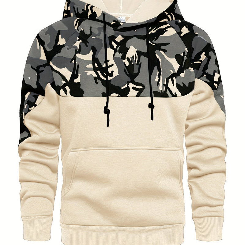 Men’s Camouflage Color-Block Hoodie – Trendy Streetwear Pullover